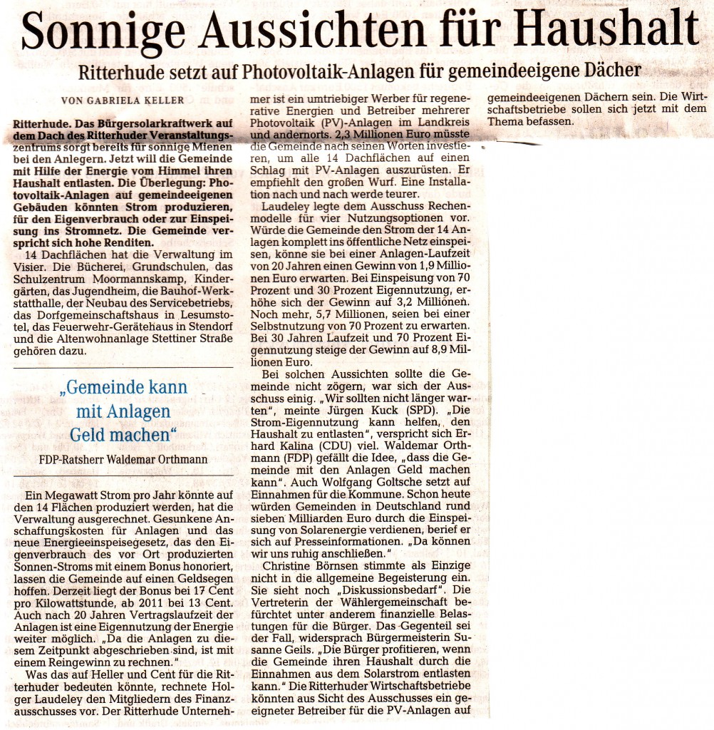 Sonninge Aussichten | Gemeinde Ritterhude | Osterholzer Kreisblatt | Dezember 2010